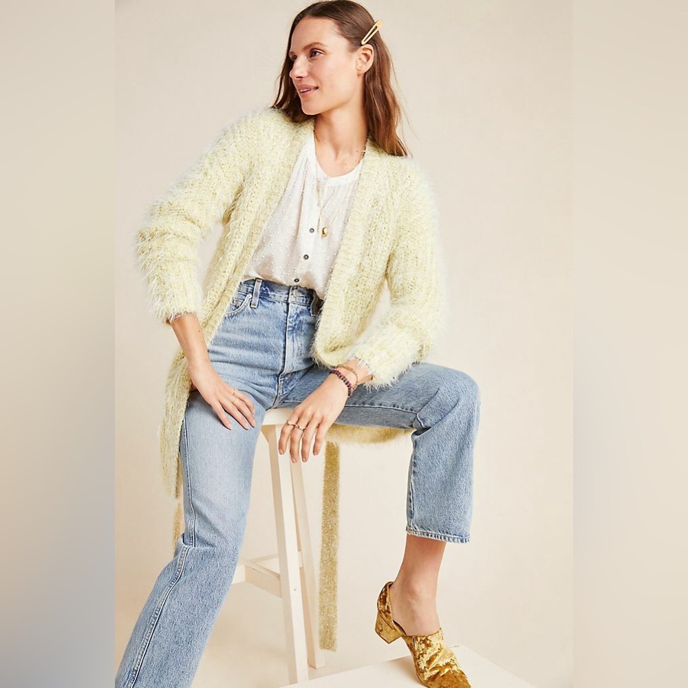 Anthropologie Larkin Shimmer Cardigan yellow gold size Medium